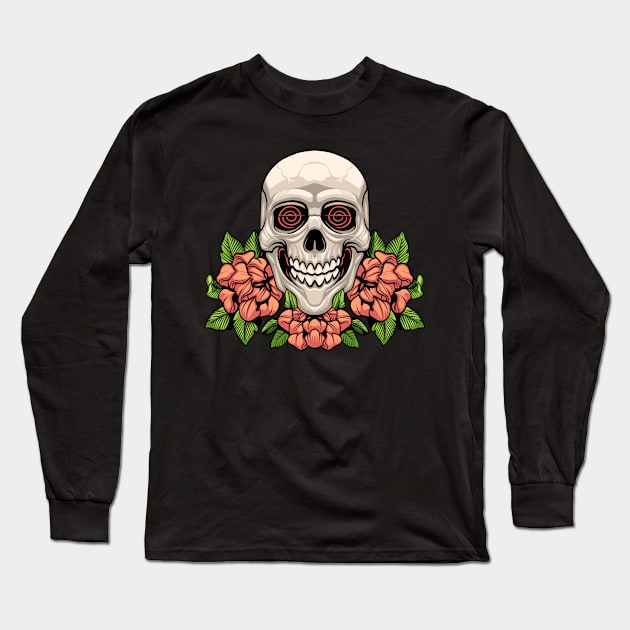 Psychedelic Skull with Flowers: A Fun and Whimsical t-shirt Long Sleeve T-Shirt by Ironstone72